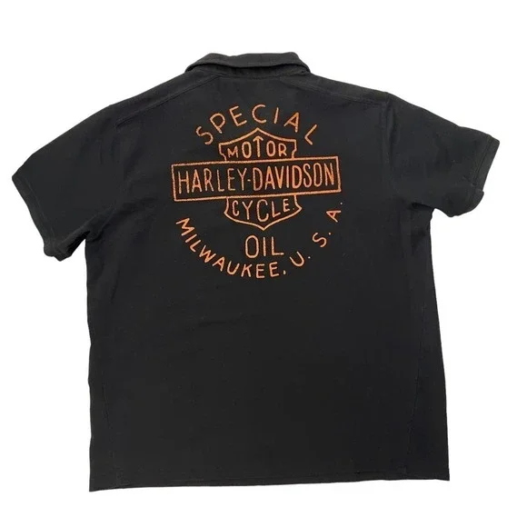 Harley-Davidson Black Short Sleeve Motorcycle Printed Back Polo Shirt Mens 3XL - Picture 2 of 3